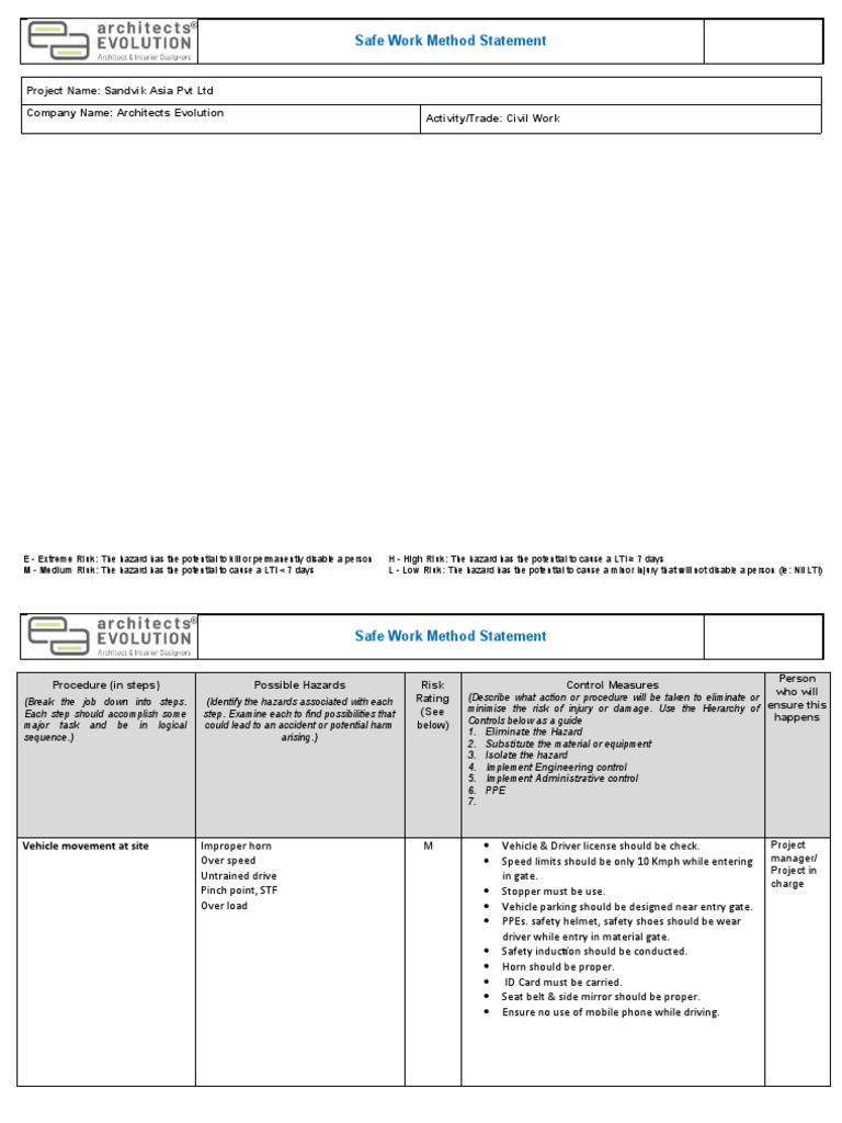Civil Work SWMS | PDF | Personal Protective Equipment | Risk