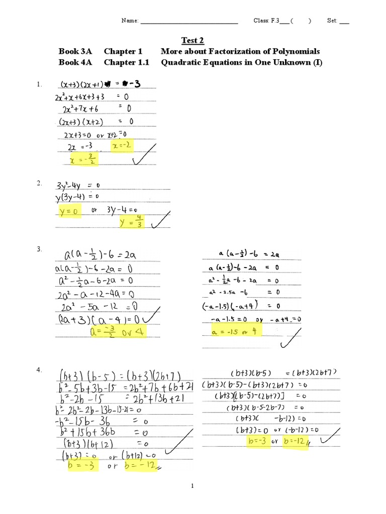 Factorization of Polynomials Test Solution | PDF | Teaching Methods ...