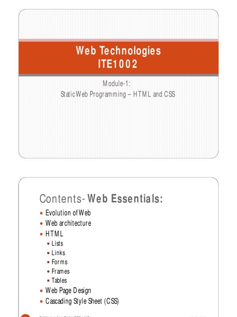 Web Technologies ITE1002: Module-1: Static Web Programming - HTML and ...
