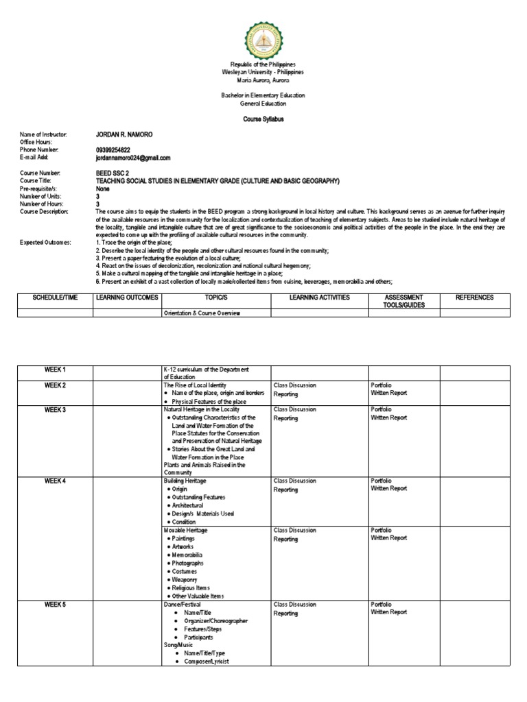 New Syllabus Teaching Social Studies in Elementary (Culture