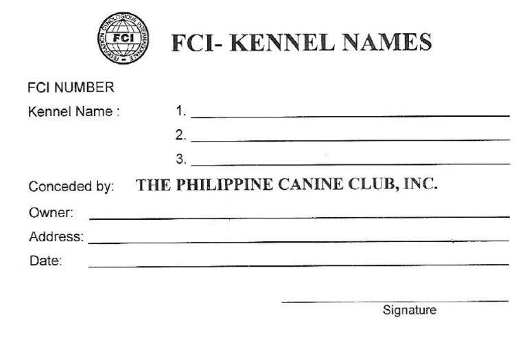 FCI Kennel Name Application PDF