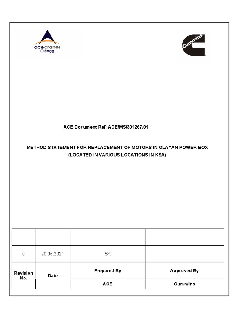 Motor Replacement Method Statement KSA | PDF | Electrical Wiring ...