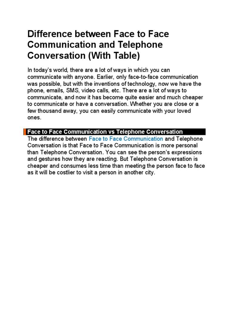 Difference Between Face To Face Communication and Telephone ...