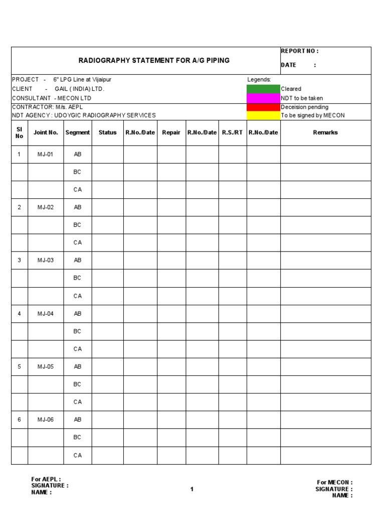 Radiography Statement For A/G Piping: Report No: Date | PDF | Fuel Gas ...