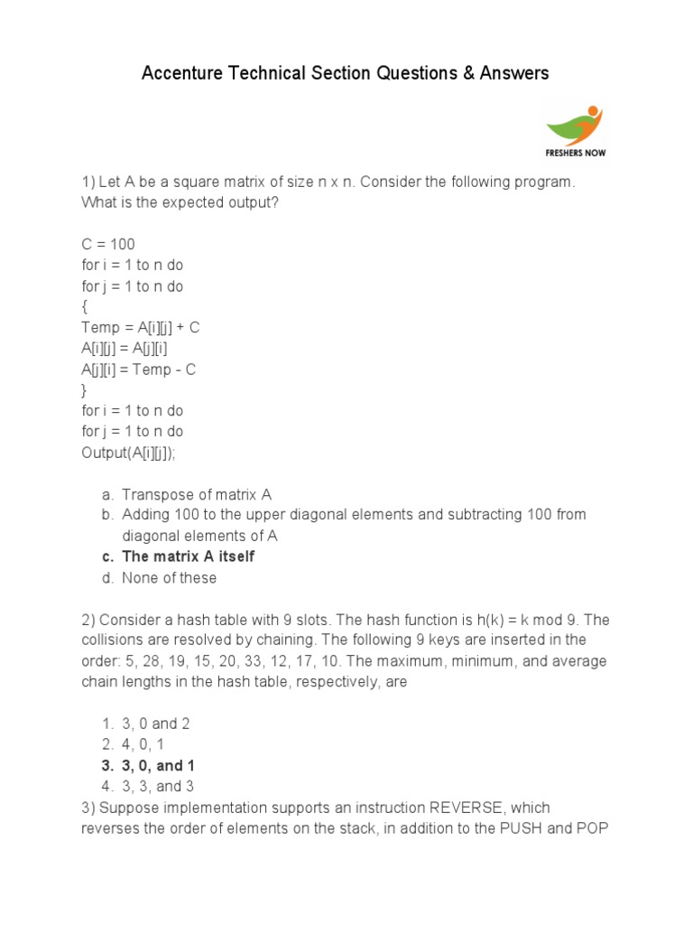 Accenture Technical Interview Q&A Guide | PDF | Vertex (Graph Theory ...