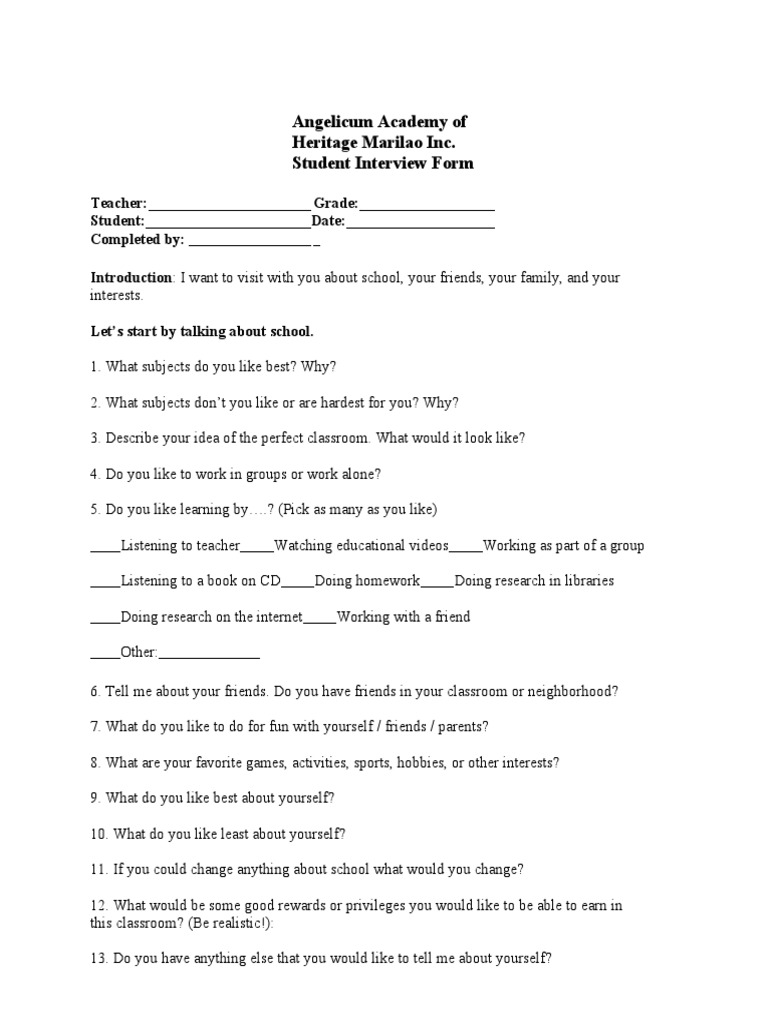 Student Interview Form in PDF | PDF