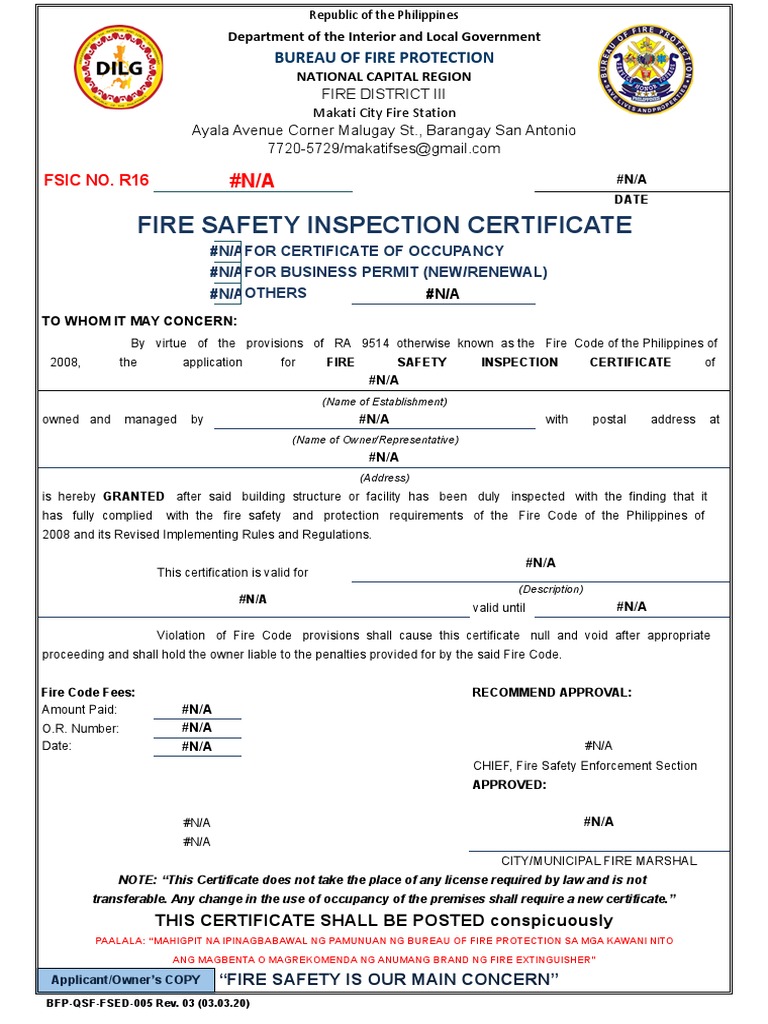 Fire Safety Inspection Certificate Overview | PDF | Fire Safety | Justice