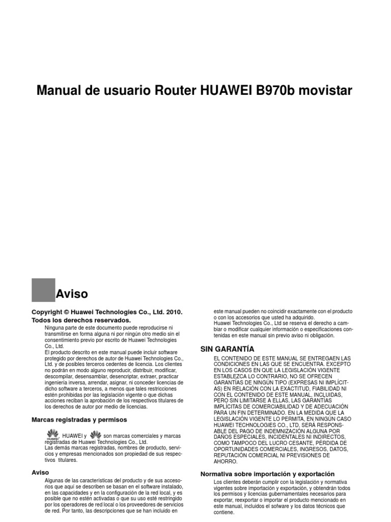 Manual de Usuario Router HUAWEI B970b Movistar | PDF | Dirección IP ...