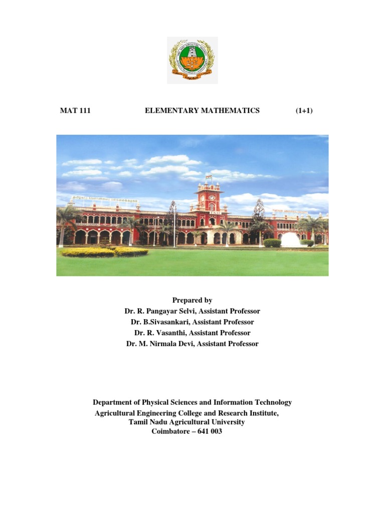 MAT 111 Elementary Mathematics Manual | PDF | Matrix (Mathematics ...