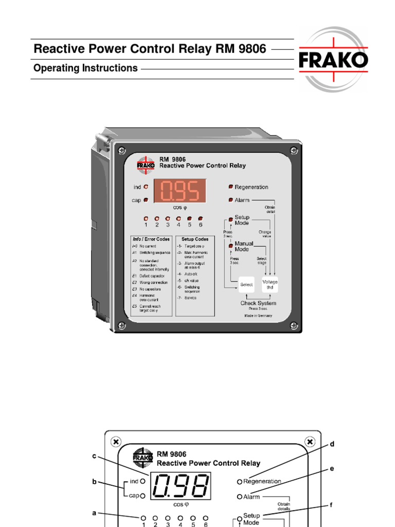 Reactive Power Control Relay RM 9806 Operating Instructions PDF