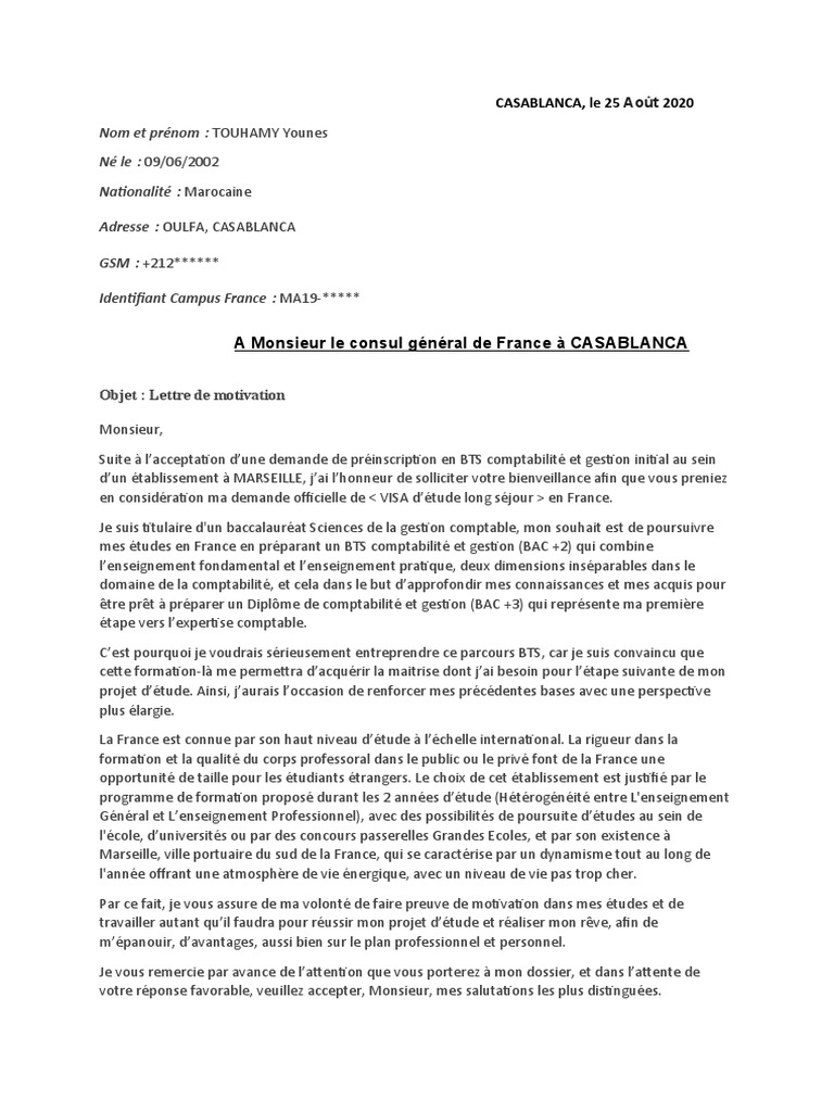 Lettre de Motiv Consulat PDF Motivation Motivationnel