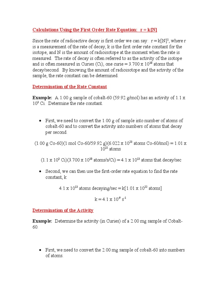 First Order Rate Equation Calculations | PDF | Radioactive Decay ...