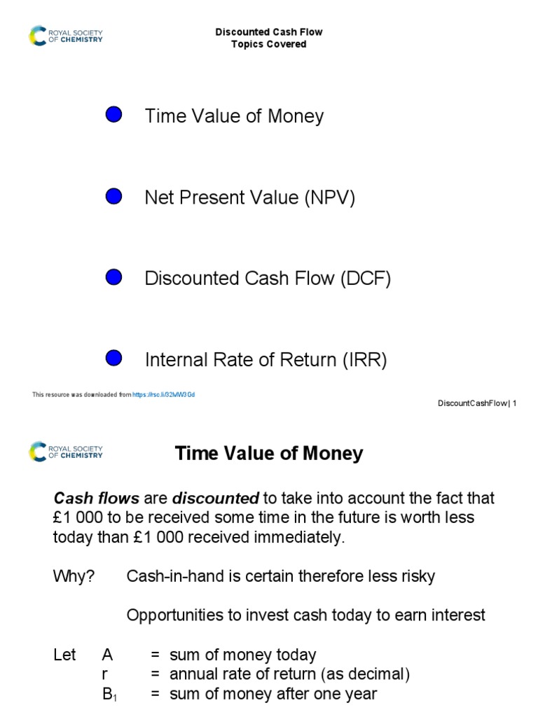 Time Value of Money: Discounted Cash Flow Topics Covered | PDF | Net ...