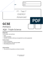 P1 - Test 7 Energy Advanced: Grade Mark