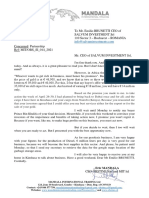 Kinshasa On April 30, 2021 To Mr. Emilio BRUNETTI CEO of Salvum Investment SRL 110 Sector 3 - Bucharest - ROMANIA