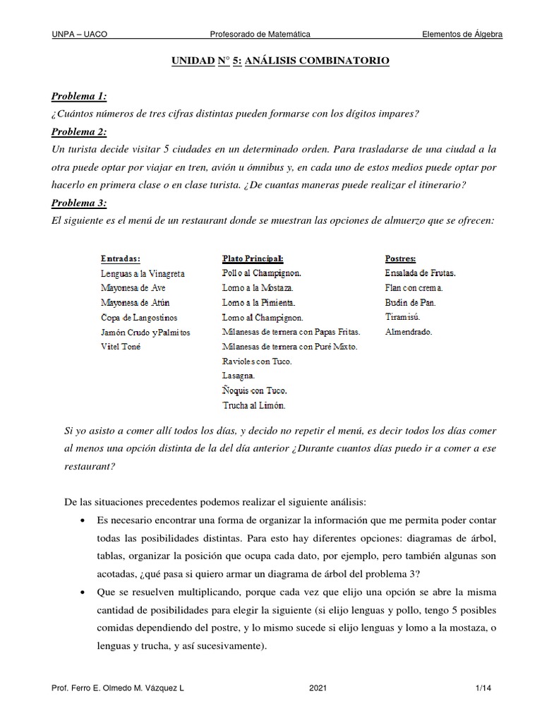 Análisis Combinatorio y Permutaciones | PDF | Combinatoria | Conjunto ...