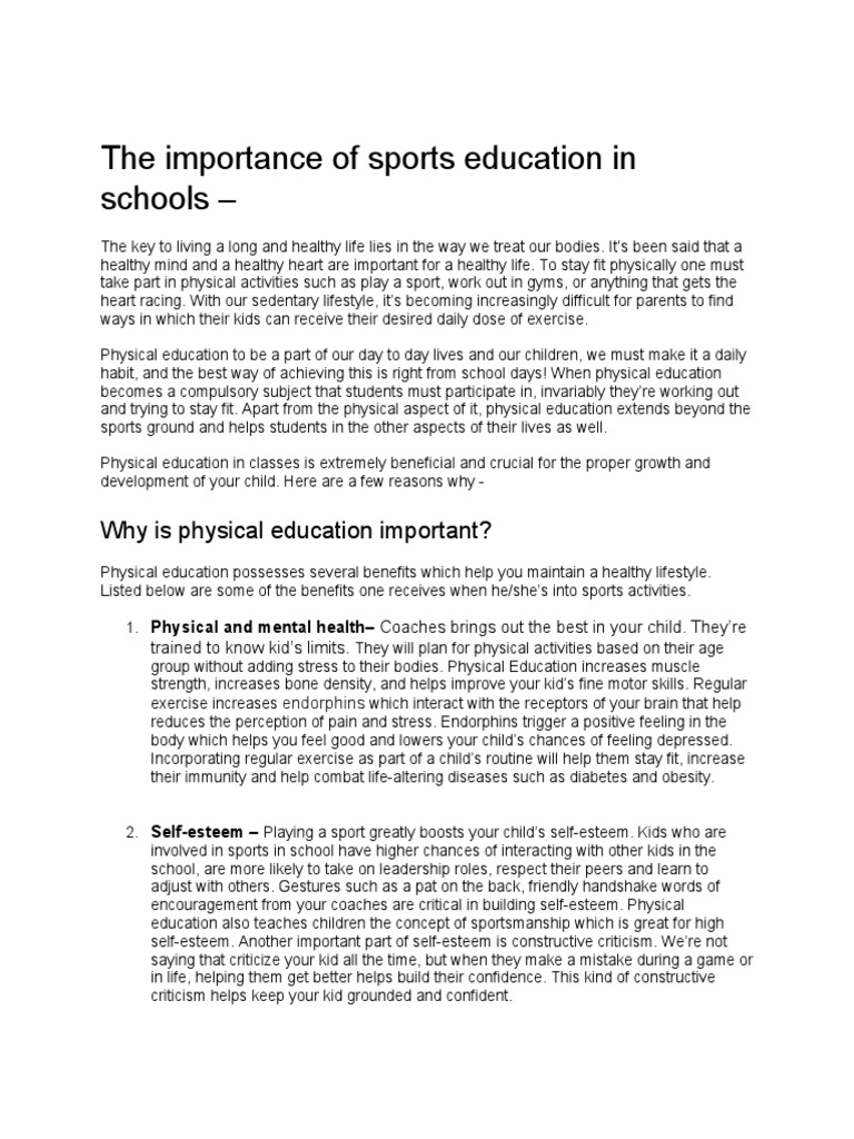 The Importance of Sports Education in Schools | PDF | Physical ...