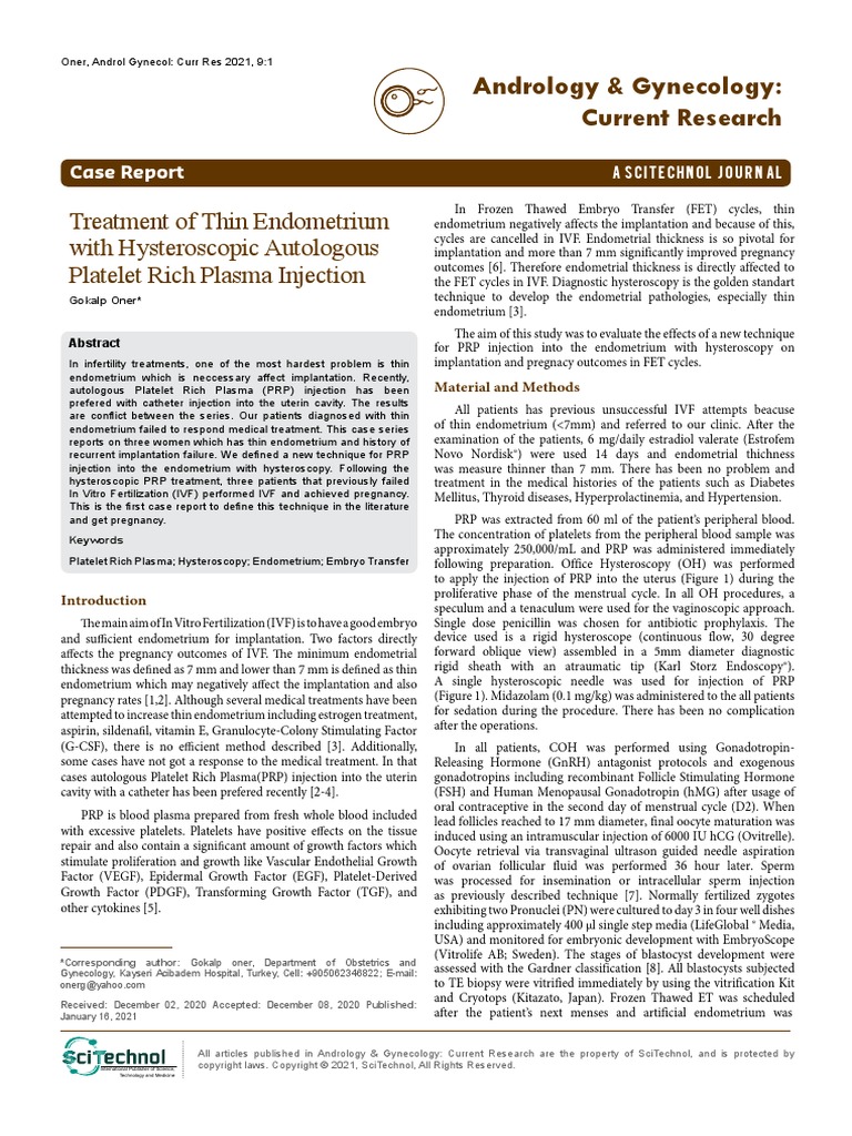 Treatment of Thin Endometrium With Hysteroscopic Autologous Platelet ...