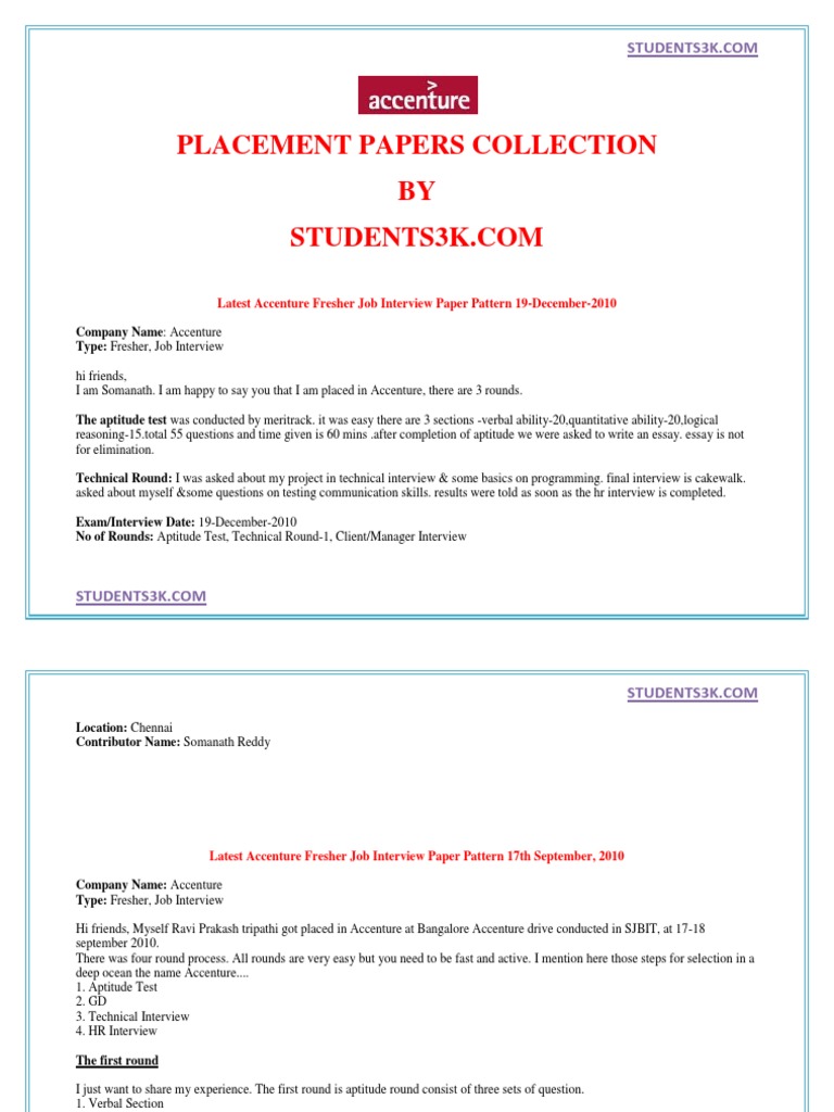 Placement Papers Collection BY: Latest Accenture Fresher Job Interview ...