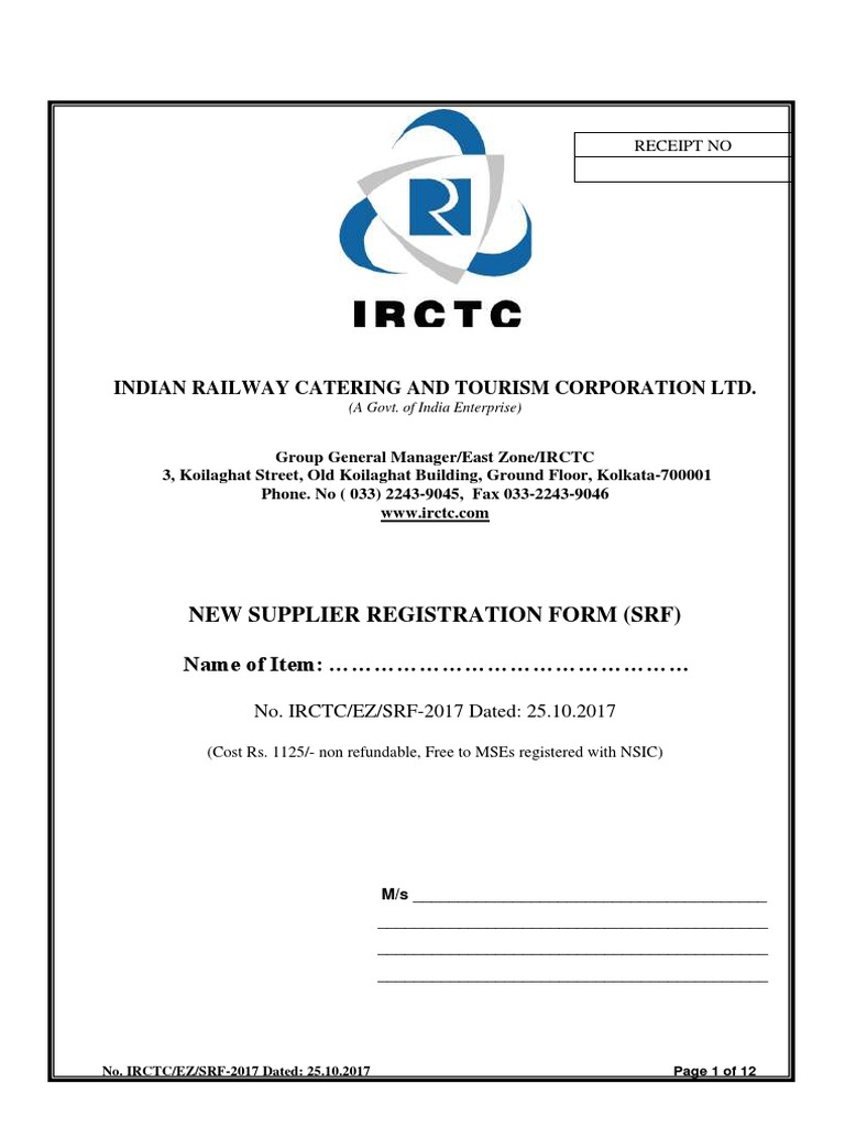 Indian Railway Catering and Tourism Corporation LTD.: New Supplier ...
