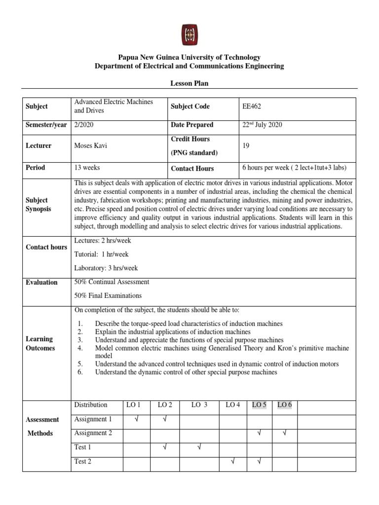 Advanced Electric Machines and Drives A Comprehensive Lesson Plan for