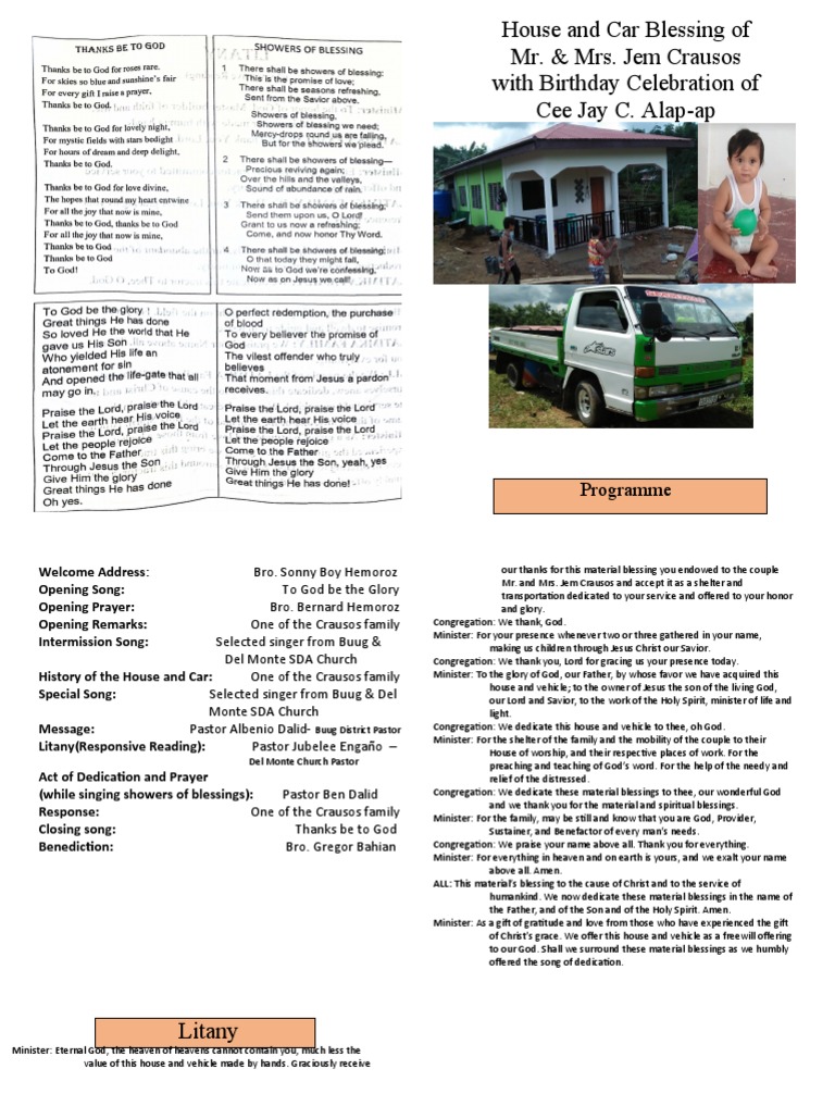 House and Car Blessing Ceremony | PDF | Blessing | Jesus