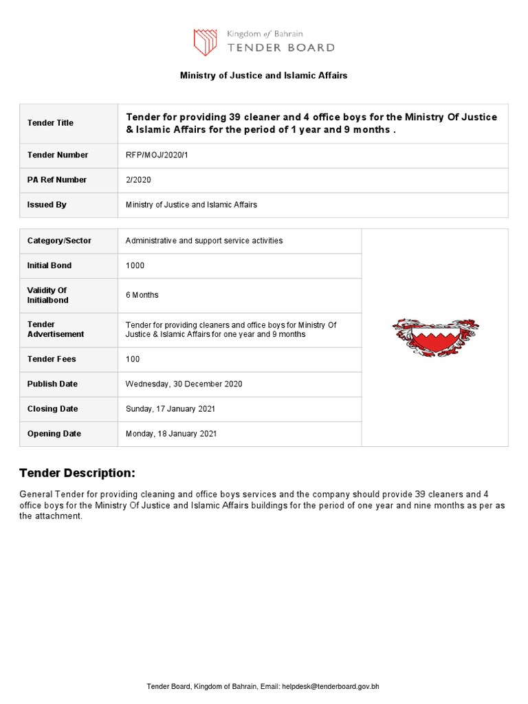 Bahrain Tender for Cleaning Services | PDF | Bonds (Finance ...