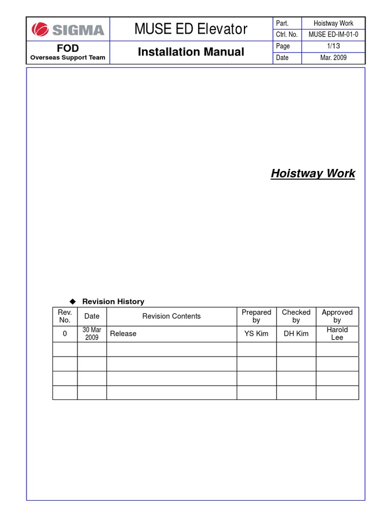 MUSE ED Elevator: Installation Manual | PDF | Elevator | Transport