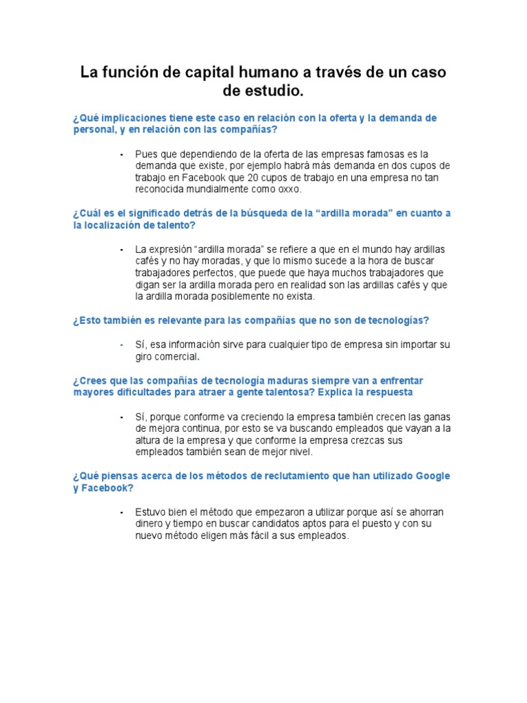 La Función de Capital Humano A Través de Un Caso de Estudio | PDF