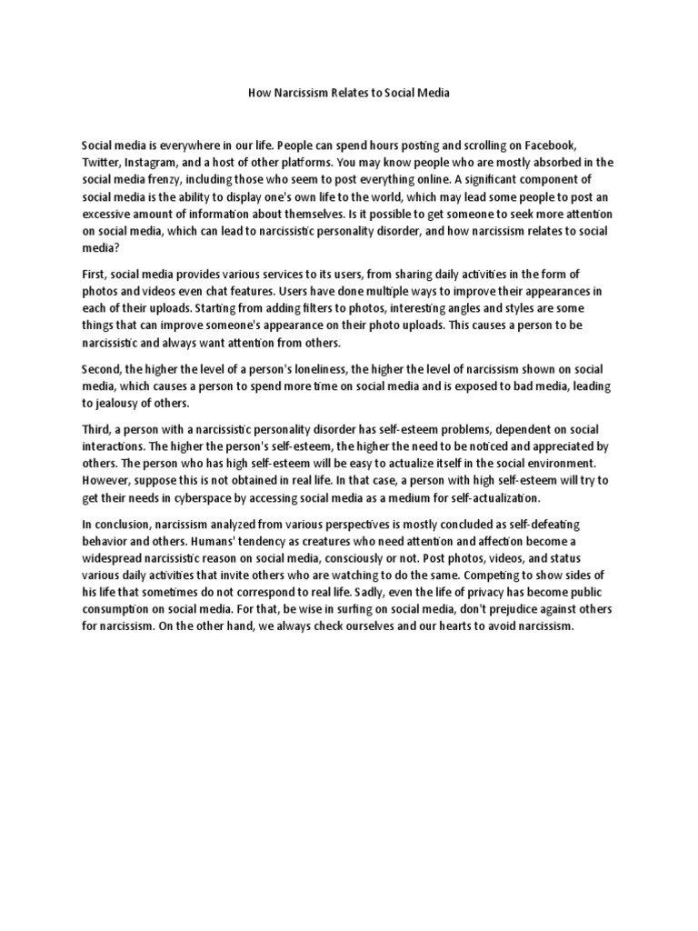 How Narcissism Relates To Social Media | PDF | Popular Culture & Media ...