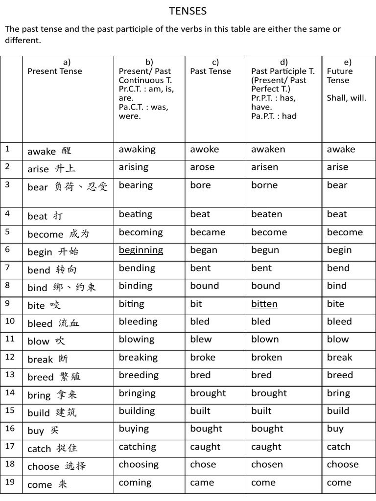 Verb Tenses: Present, Past, and Future | PDF | Grammatical Tense | Plural