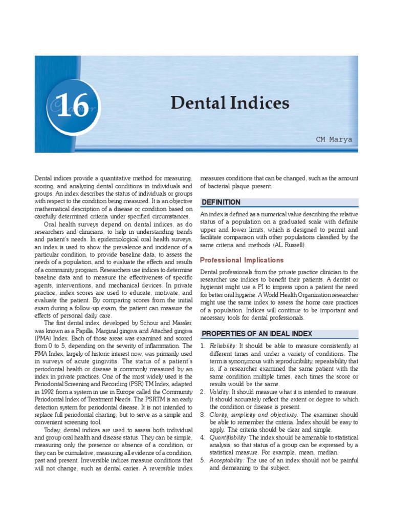 Dental Indices CM Marya PDF Periodontology Oral Hygiene
