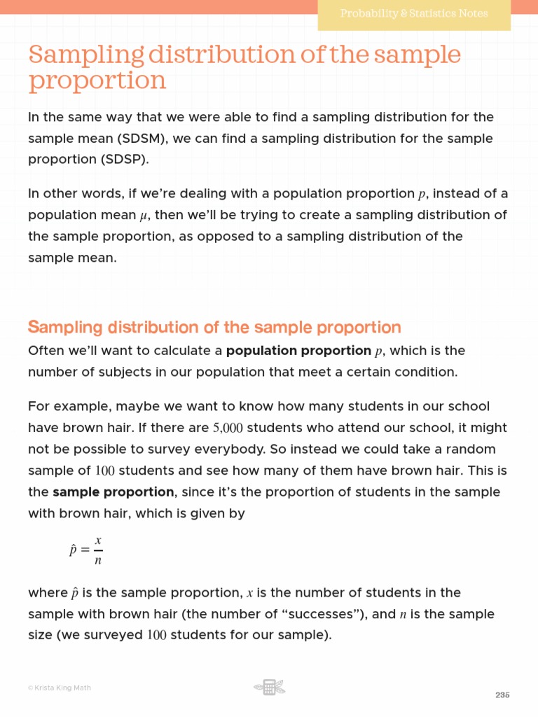 Sampling Distribution of The Sample Proportion | PDF | Standard Error ...