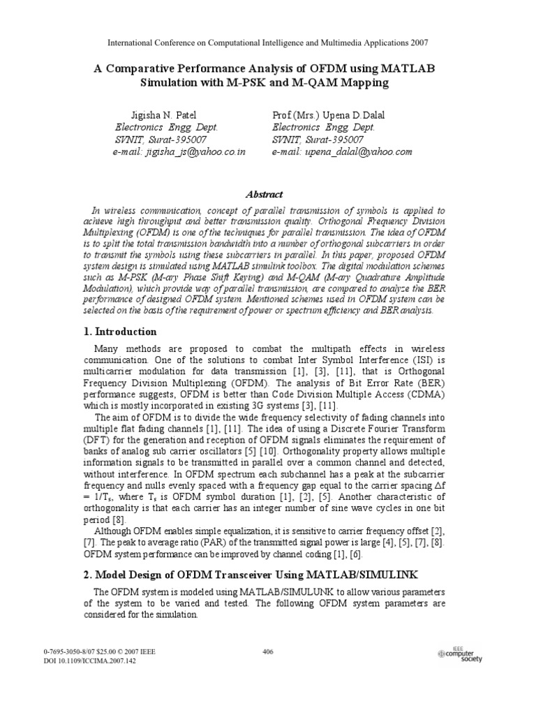A Comparative Performance Analysis of OFDM Using MATLAB Simulation With ...