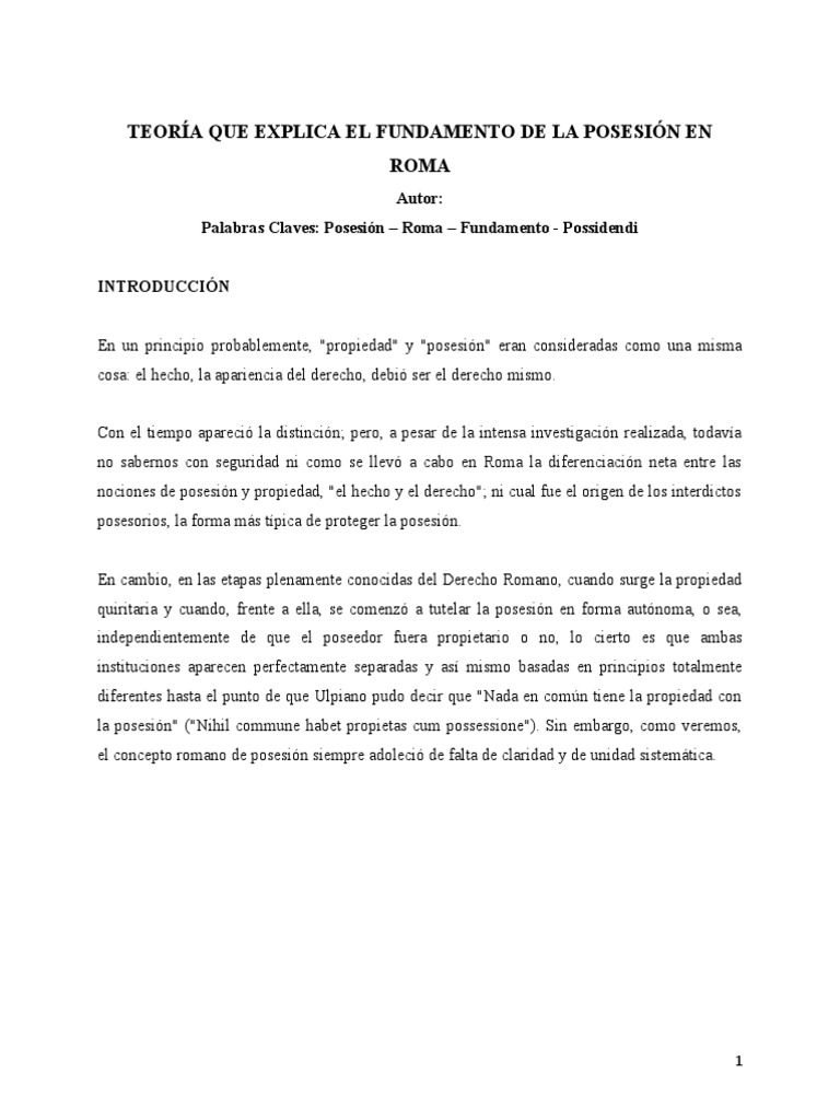 Teoría Que Explica El Fundamento de La Posesión en Roma | PDF ...