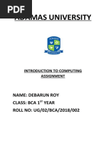 Adamas University: Name: Debarun Roy Class: Bca 1 Year ROLL NO: UG/02/BCA/2018/002