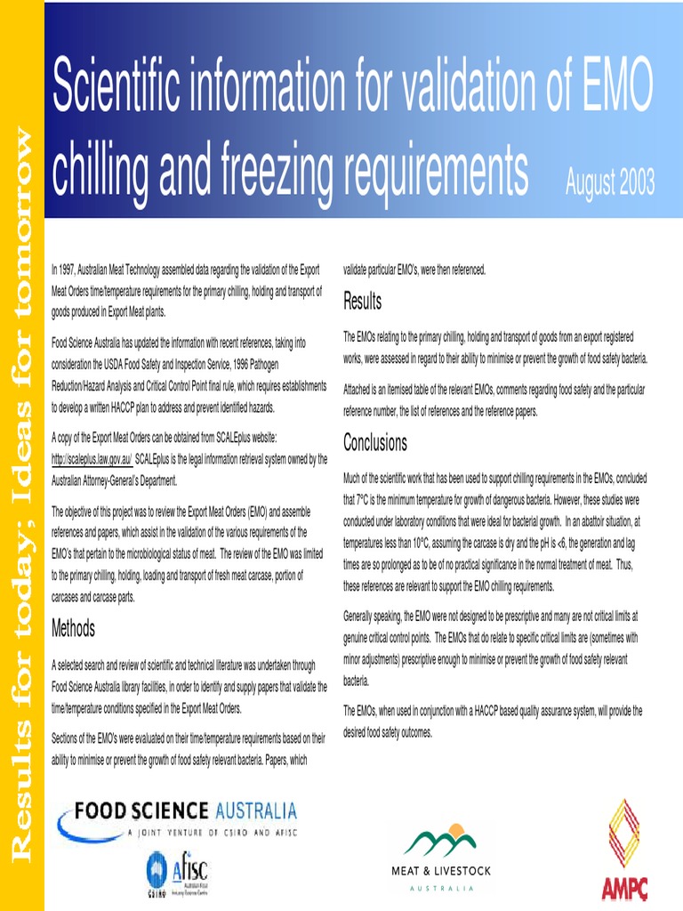 Scientific Information For Validation of EMO Chilling and Freezing ...