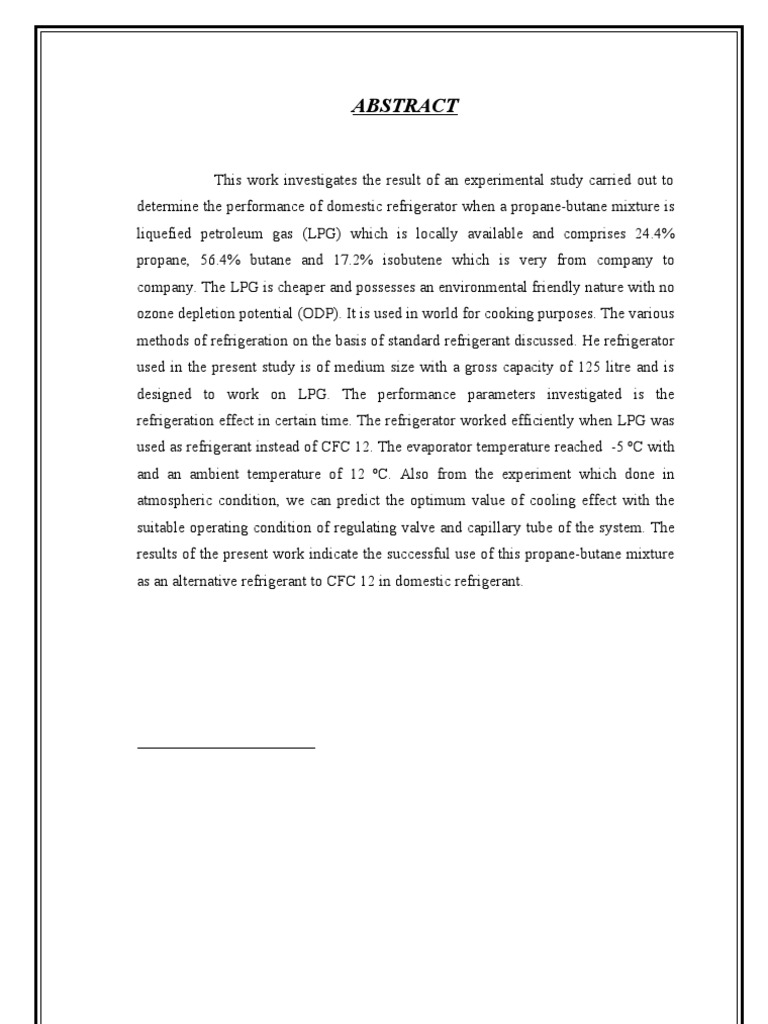 Project On LPG Refrigerator Mechanical Project PDF Liquefied