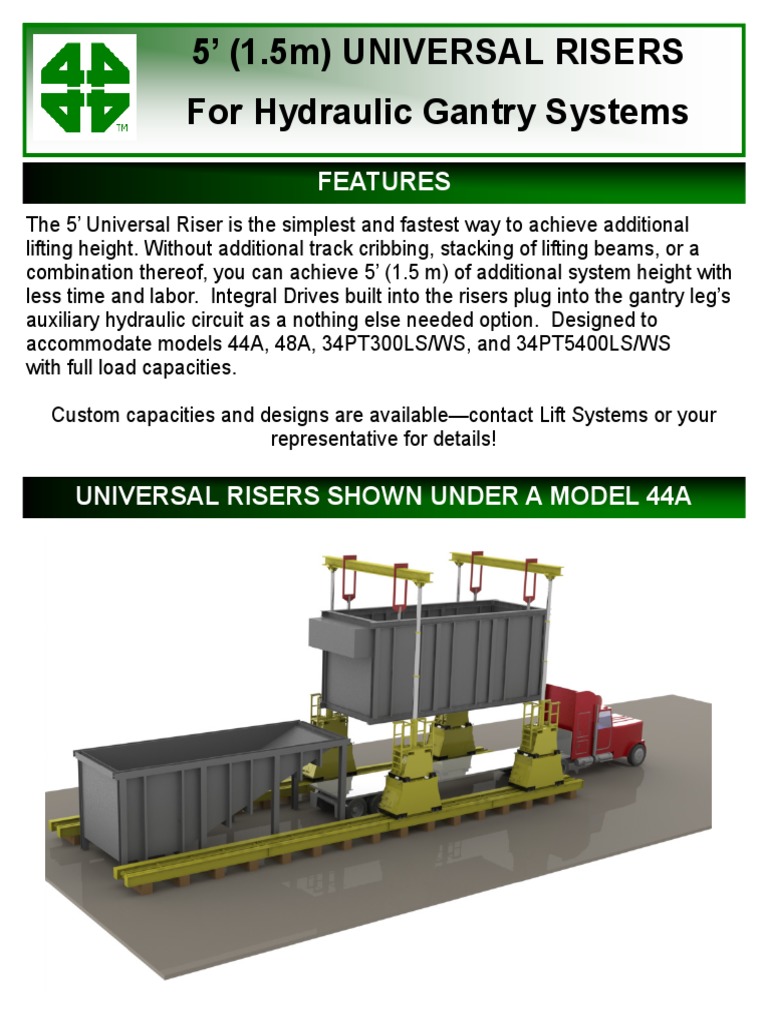 5' (1.5M) Universal Risers For Hydraulic Gantry Systems: Features | PDF
