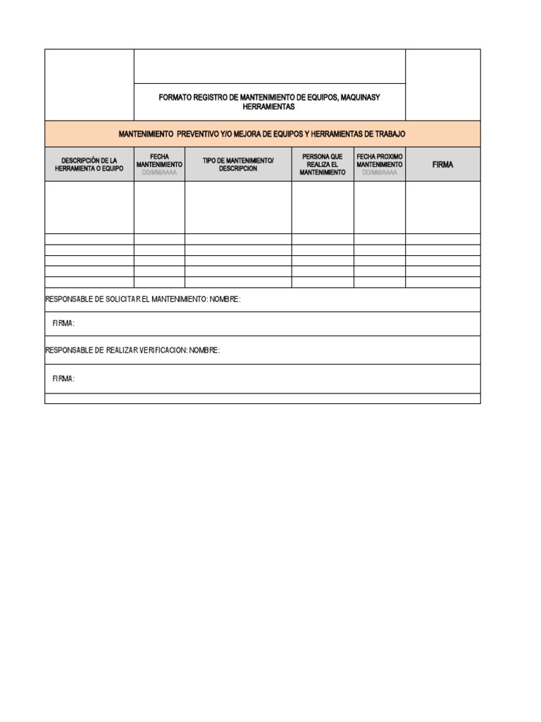 Registro de mantenimiento