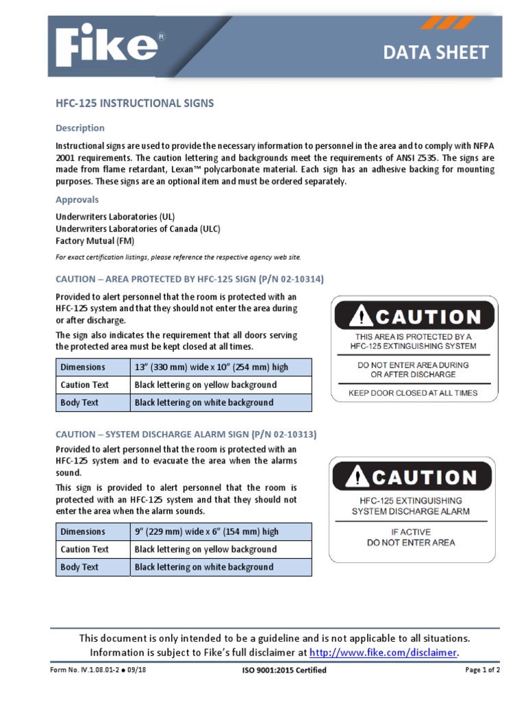HFC 125 Instructional Signs | PDF | Safety