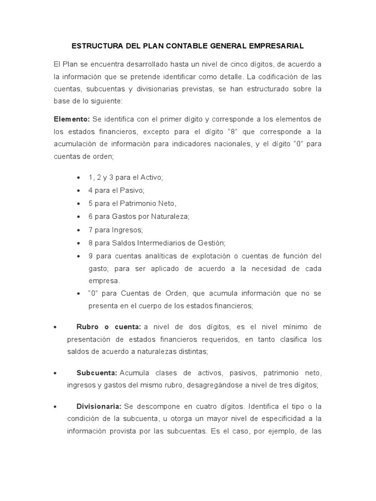 Estructura Del Plan Contable General Empresarial | PDF | Contabilidad ...