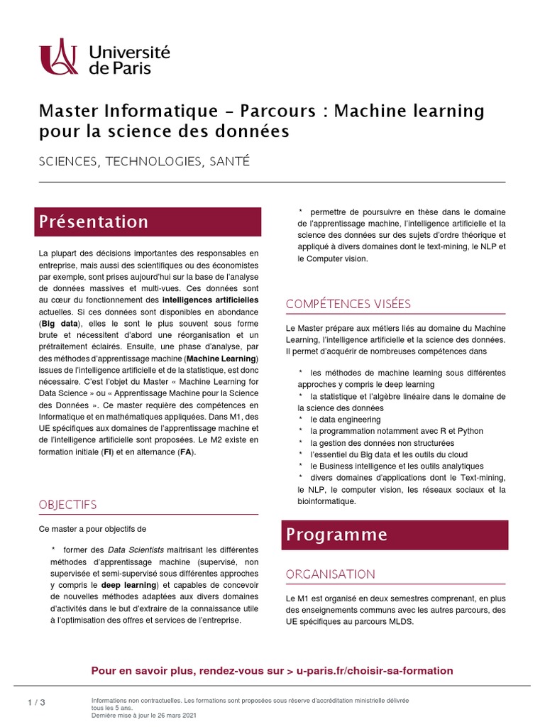 Master Informatique - Parcours - Machine Learning Pour La Science Des ...