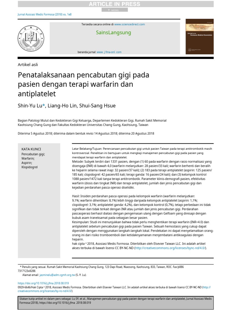 Management of Dental Extraction in Patients On Warfarin and
