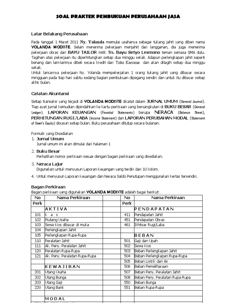 Soal Praktek Pembukuan Perusahaan Jasa Pdf