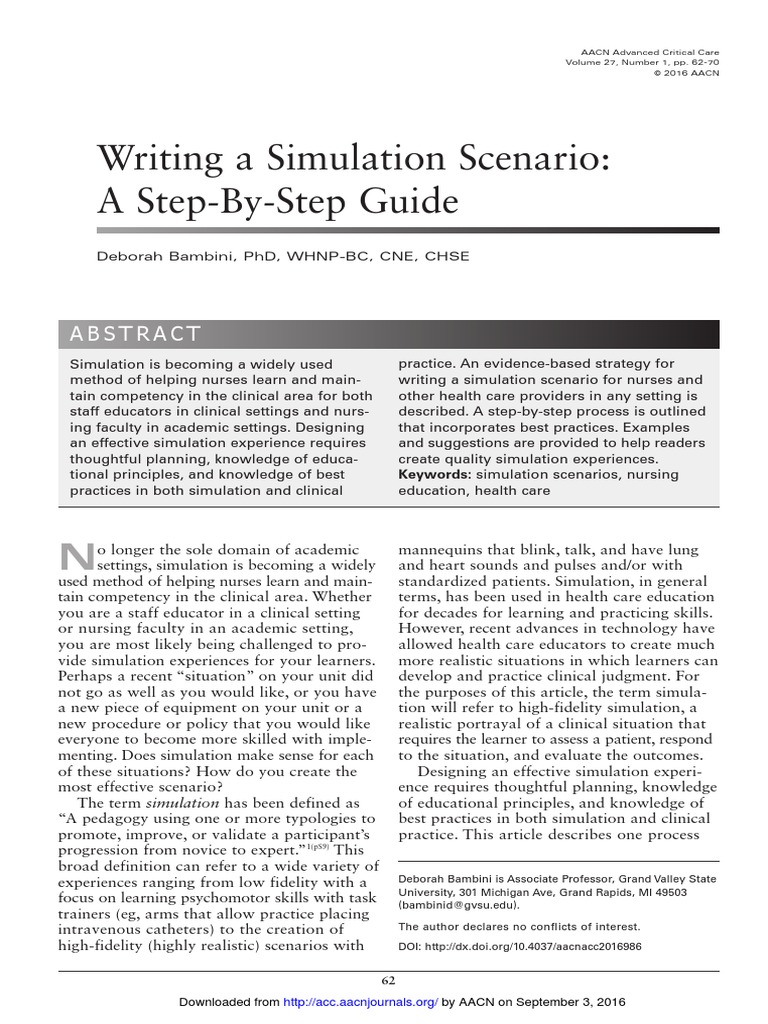 Writing A Simulation Scenario: A Step-By-Step Guide: Deborah Bambini ...
