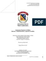 Laboratorio Mecánica de Sólidos. Informe 1. Modelación Física y Aparatos de Medida