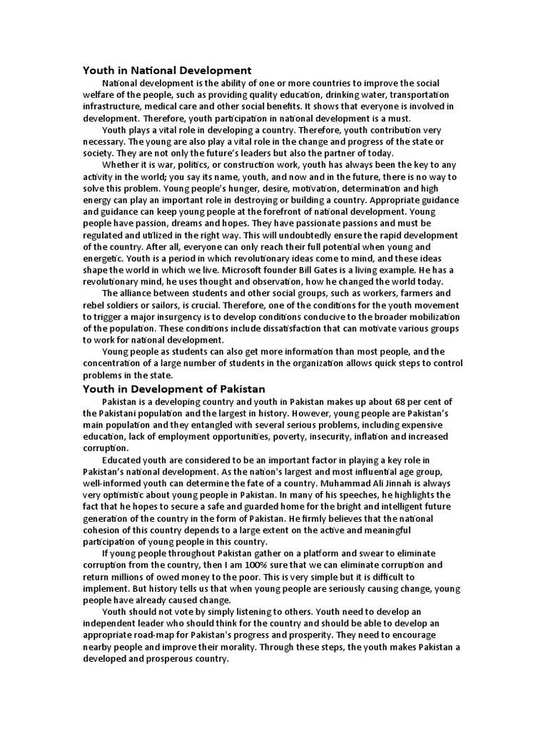 Youth's Role in National Development | PDF | Pakistan