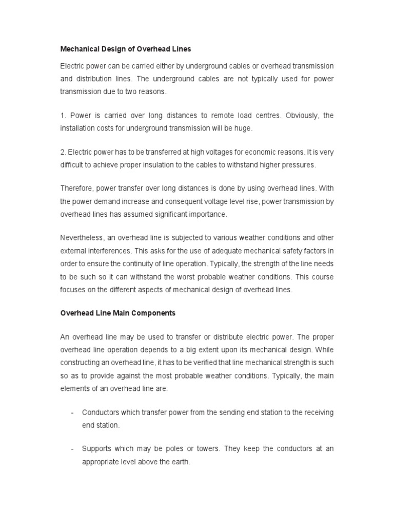 Mechanical Design of Overhead Power Lines | PDF | Electrical Conductor ...