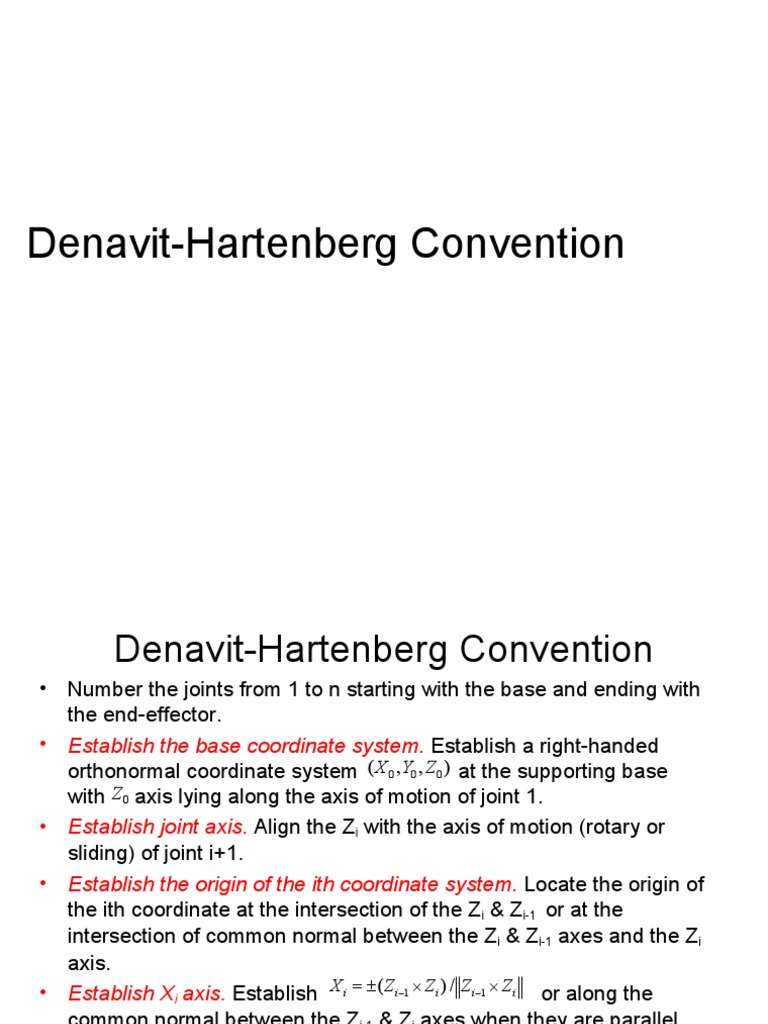 Denavit-Hartenberg Convention Explained | PDF | Cartesian Coordinate ...